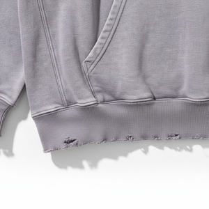 Sweat à capuche oversize pour homme, gris uni, en molleton de coton lavé, anti-boulochage, avec poche, style streetwear automne - Product Image 2