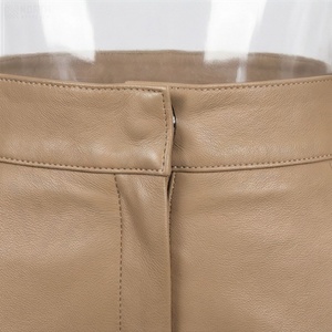 Women High Waist Faux Leather Mini Skirt <b>Asymmetrical</b> Ruffles Solid Color Shiny Design All Seasons Style - Product Image 4