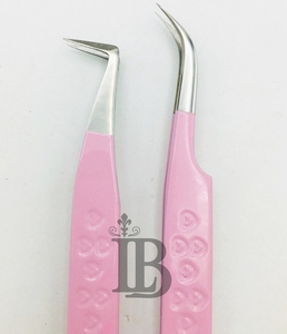 Eyelash Extensions Tweezers Tweezers For Eyelash Extension <b>Mink</b> <b>Lashes</b> 45 Degree Boot Volume Pink Heart Eyelash Tweezers - Product Image 5