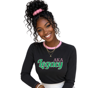 T-shirt à manches longues noir pour femmes For Sorority Inc, 100 % coton écologique, imprimé lettres grecques, col rond décontracté, qualité supérieure - Product Image 1