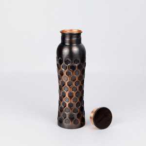 Curio Craft Black Copper Bohemian <b>Water</b> <b>Bottle</b> with Hexagon Pattern Large Capacity Portable Travel Lid - Product Image 3