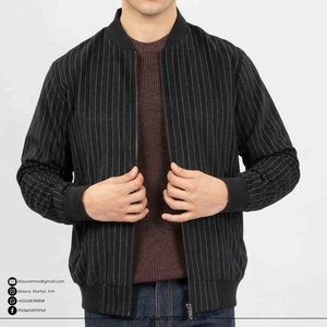 Blouson bomber rayé noir pour homme, fermeture éclair, col montant, polyester, coupe classique, pour l'automne, unisexe - Product Image 4