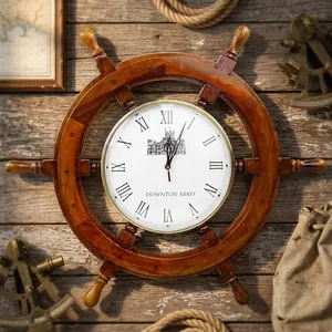 Horloge murale en bois de qualité supérieure en forme de roue de bateau, horloge nautique pirate, décoration de maison de plage, décoration de maison côtière, horloge décorative maritime vintage - Product Image 3