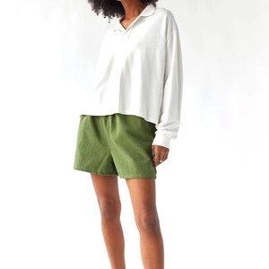 Shorts de Mujer Verdes Lisos de Algodón con Cintura Elástica y Bolsillos, Corte Holgado Informal, Cintura Media, Tejido Transpirable, Shorts de Verano - Product Image 5