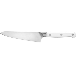 Ensemble de couteaux de cuisine à manche blanc avec lames argentées, bloc de rangement marron, ciseaux et planche à découper blanche pour la préparation et la découpe des aliments - Product Image 2