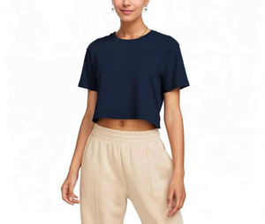Wholesale OEM Custom Logo High Quality 100% Cotton 180 GSM Regular Fit Women's Summer Breathable Crop <b>Top</b> O-Neck Short Sleeve - Product Image 5