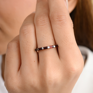 14K Gold Baguette Cut <b>Garnet</b> Half Eternity Wedding Band <b>Ring</b> - Product Image 1
