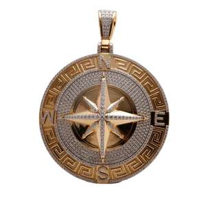 Colgante de brújula de lujo con incrustaciones de diamantes en oro rosa, medallón de Hip Hop, joyería de las direcciones Norte, Sur, Este y Oeste - Product Image 3