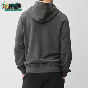 Plus Size <b>Men's</b> Dark <b>Grey</b> <b>Hoodie</b> Raglan Sleeve Pullover Sweatshirt with Kangaroo Pocket - Product Image 3