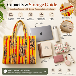 Sac à bandoulière matelassé en coton avec fermeture éclair, style ethnique indien, imprimé tigre jaune et rouge, fait main, pour femme, vente en gros - Product Image 3