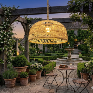 Abat-jour suspendu en rotin écologique Handwicker, lampe de plafond bohème, luminaire suspendu artisanal fabriqué au Vietnam - Product Image 2