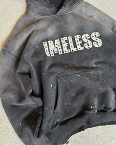 Sweat à capuche personnalisé OEM avec strass, effet délavé, coupe oversize et broderie vieillie - Product Image 2