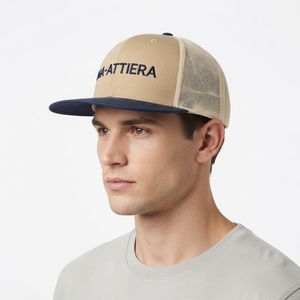 Men's Beige <b>Navy</b> Trucker Cap Mesh Back Snapback Baseball <b>Hat</b> Custom Embroidered Logo Adjustable - Product Image 2