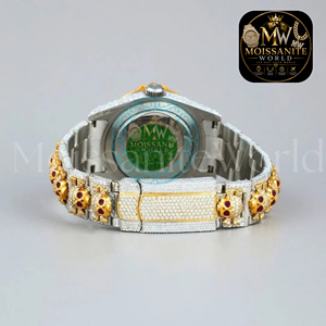 Montre de luxe unisexe en alliage d'acier inoxydable, bracelet crâne en moissanite, cadran analogique en cristal saphir, mouvement à quartz, style hip-hop, 41 mm - Product Image 2