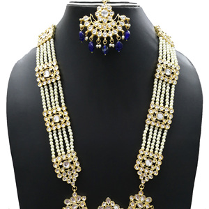 Indian Stylish Layered Pearl Rani Haar Long Kundan Necklace Jewellery Set Wedding Engagement Party Gift Antique Gold Plated - Product Image 4