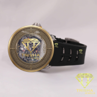 Montre de luxe pour homme en moissanite de qualité supérieure, boîtier doré, cadran squelette chronographe noir, bracelet en silicone noir, design de créateur