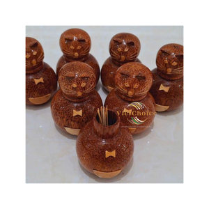 Cute Handcrafted Coconut <b>Toothpick</b> Container Dispenser Holder Lid-Durable Eco-Friendly Large Capacity Customizable Multi-Use - Product Image 1