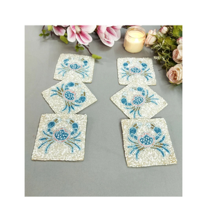 Luxury Handmade Cross Stitch Crab Coaster <b>Set</b> <b>Square</b> Embroidered Animal Design Decorative Table Mats Premium Needlework Home Dec - Product Image 4