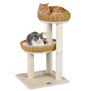 Torre per Gatti da Interno a Più Livelli con 2 Cesti in Vimini e Posti di Tiraggio in Sisal per Arrampicata e Graffiatura per Gatti e Animali Domestici - Product Image 1