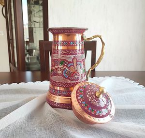 Solid <b>Copper</b> Drink Serving Jug with Brass <b>Handle</b> Large Capacity Water Pitcher for Home Restaurant Hotel <b>Kitchen</b> Drinkware - Product Image 1