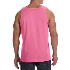 Men Solid Color Knitted Tank Top O-Neck Casual Style Pink Athletic Fit Workout Vest Stretchable 100% Cotton Eco-Friendly - Product Image 3