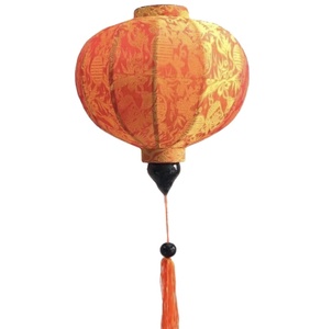 Farol de Seda Vietnamita Color Naranja, Hecho a Mano, Decoración Luminosa de Tela de Seda para Festivales, Bodas y Fiestas, Decoración Colgante - Product Image 1