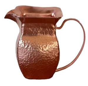 Unique square top hammered <b>copper</b> pitcher with an ergonomic thin <b>handle</b>. Statement tableware available at wholesale price. - Product Image 1