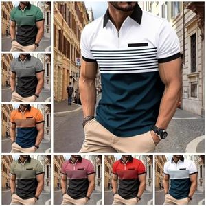 Men's Casual Striped Polo <b>Shirt</b> Summer Breathable Sublimation <b>Collar</b> <b>T</b> <b>Shirt</b> Stylish Lightweight Comfortable Fashion Polo Tee - Product Image 5