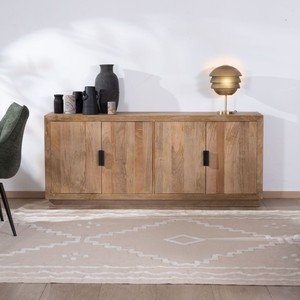 Vandana Amber Spirit Four-door <b>sideboard</b> in solid mango wood with metal handles Vikka - Product Image 1