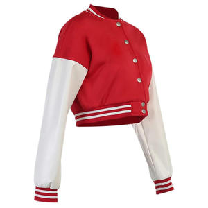 Customizable Varsity <b>Jacket</b> Button Up Streetwear Breathable Leather Sleeves Winter Custom Raw Varsity Leather <b>Jacket</b> for Women - Product Image 2