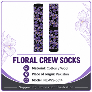 Calcetines de Invierno para Mujer, Tejidos con Diseño Floral, Mezcla de Algodón y Lana, Color Negro y Morado, Par, Pakistán NE-WS-5614 - Product Image 2