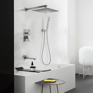 Set di Accessori per Bagno con Rubinetto Pieghevole NPT Maschio per Vasca e Doccia, Soffione a Pioggia e Doccetta, Finitura Nichel Spazzolato - Product Image 4