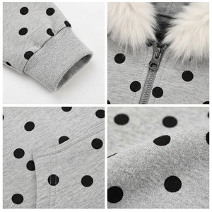 Women Printed Polka Dot Hooded <b>Zipper</b> <b>Sweatshirt</b> with Faux Fur Lining Autumn Winter Vintage Casual Wear 100% Cotton - Product Image 6