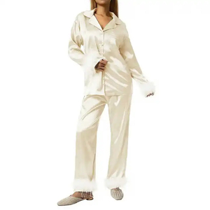 Vestido de Dormir Personalizado de Alta Calidad para Mujer, Conjunto de Pijama de Dos Piezas de Satén con Manga Larga, Ropa de Dormir para Primavera y Verano - Product Image 4