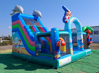 Structure gonflable commerciale combinée château et toboggan, aire de jeux gonflable, certifiée CE, garantie 3 ans, capacité maximale 500 personnes
