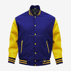 El artículo más exigente Cuerpo de lana de alta calidad Mangas de cuero Parche bordado Letterman Varsity Jacket con 2 bolsillos laterales - Product Image 2