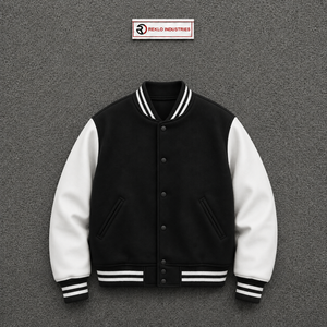 Blouson universitaire classique noir pour homme – Style Letterman tendance en polaire décontracté avec col rabattable, coupe régulière, automne - Product Image 5