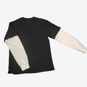 เสื้อยืดคอกลมสองชั้น แขนยาว ผ้าฝ้าย 100% ทรงโอเวอร์ไซส์ สำหรับผู้ชาย - Product Image 3