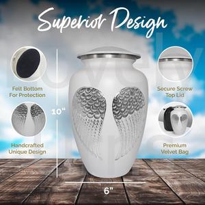 Urna Funeraria de Metal Blanca DC Wings para Cenizas Humanas, Urna Conmemorativa para Adultos, Hecha a Mano, Fabricante OEM ODM - Product Image 4