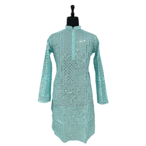 ATRACTIVA ALGODÓN SECUENCIA TRABAJO HOMBRE KURTA CON PIJAMA SKY Achkan Bandhgala Sherwani - Product Image 1