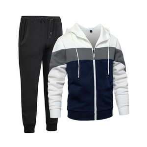 Ensemble de survêtement pour homme blanc et noir, couleur unie, manches longues, fermeture éclair sur le devant, poches latérales, respirant, tenue de sport, survêtement en vente - Product Image 5
