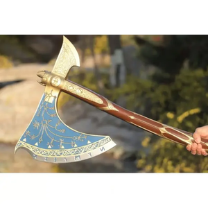 หัวเหล็กกล้าคาร์บอนสูงคุณภาพสูงพร้อมด้ามไม้กุหลาบและแผ่นหนังและปลอกจับ - Product Image 5