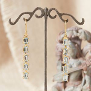 Boucles d'oreilles pendantes en topaze bleue de qualité supérieure, en argent sterling 925 plaqué or 18 carats, faites à la main, cadeau de mariage classique pour elle - Product Image 3