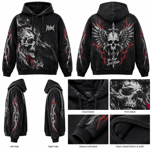 Sudadera con Capucha Gótica Personalizada con Calavera, de Algodón Pesado, Estilo Urbano Oversize, 100% Algodón Polar, Ecológica, OEM, Marca Privada - Product Image 3