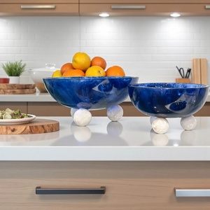 Frutero Moderno de Resina con Patrón de Mármol Azul Pulido, Ligero, con Base de Bola Blanca, Hecho a Mano, Decorativo - Product Image 4