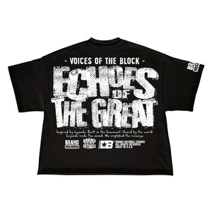 BRAND RECORDS Echoes Great Camiseta Negra Oversize para Hombre, Formal, Serigrafiada, de Algodón Jersey, Manga Corta, Cuello Alto - Product Image 1