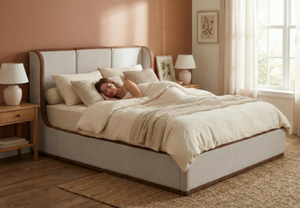 Modern Luxury Adult Wood <b>Frame</b> <b>Bed</b> Linen Upholstery & Durable Structure for Bedroom - Product Image 5