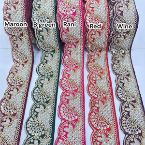 Robes de soirée de mariée en dentelle festonnée florale de 2 pouces, brodées de perles Zari dorées, écologiques et de qualité supérieure - Product Image 1