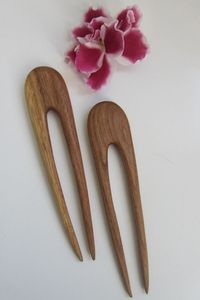 Ensemble de épingles à cheveux en bois, faites à la main, en forme de poisson et en forme de U, pour femmes, accessoires pour cheveux en bois naturel - Product Image 3