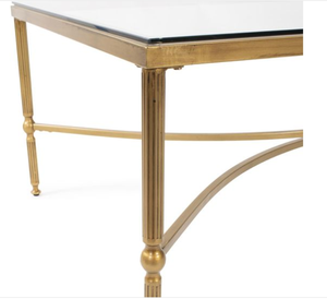 Mesa de Centro Moderna Rectangular con Tapa de Vidrio y Marco de Metal, Mesa de Salón con Aspecto de Mármol - Product Image 5